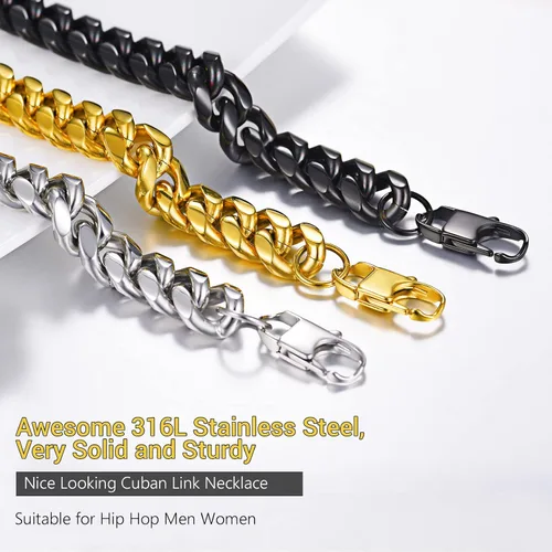 Vista 8 de PROSTEEL Trendy Cuban Links Necklace for Men Women, Black18K Gold Plated 316L Stainless Steel, W 4.8mm-14mm, L 14inch-30inch, Come Gift Box