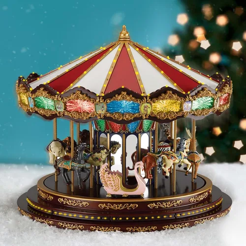 Vista 6 de Mr. Christmas - Tiovivo Deluxe Musical Navideño Animado, Luces LED, Reproduce 20 Canciones, 38 cm, Multicolor