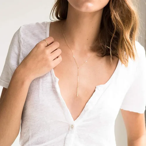 Vista 2 de Estendly - Collar refinado con colgante en forma de luna y oro de 14 quilates, collar en capas, sencillo, para mujer.