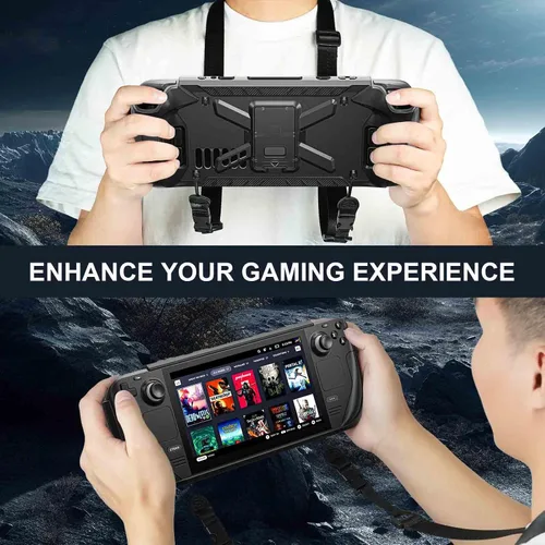 Vista 4 de Dteck Funda con función atril para Steam Deck, a prueba de golpes, antideslizante, antiarañazos, protección de cuerpo completo, protector