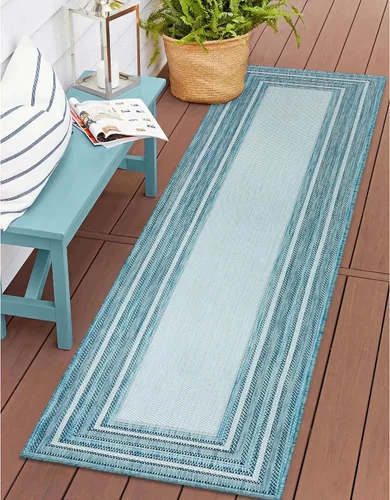 Vista 29 de Liora Manne Carmel - Alfombra tejida de perfil bajo de fácil cuidado para interiores y exteriores, color aguamarina, 6 pies 6 pulgadas x 9 pies 4
