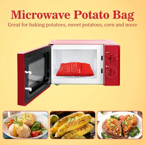 Vista 4 de Bolsa para microondas de patatas MyLifeUNIT, bolsa de horneado de patatas al microondas, roja