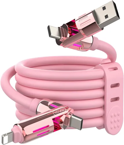 Vista 11 de MFish Cable de carga USB 4 en 1 con funda de transporte, cable de carga rápida de 240 W, USB-A y USB-C dual a USB-C/Lightning, para iPhone Negro