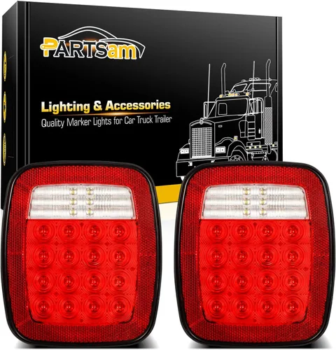 Vista 8 de Partsam 2 unids universal ahumado cuadrado combinación 38 luces LED traseras de señal con luces de placa de licencia, camiones de cama plana, freno