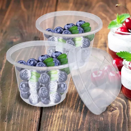 Vista 5 de 50 piezas de vasos de plástico transparente de 8 oz con tapas de cúpula con agujero, vasos de postre desechables, contenedores de comida para llevar