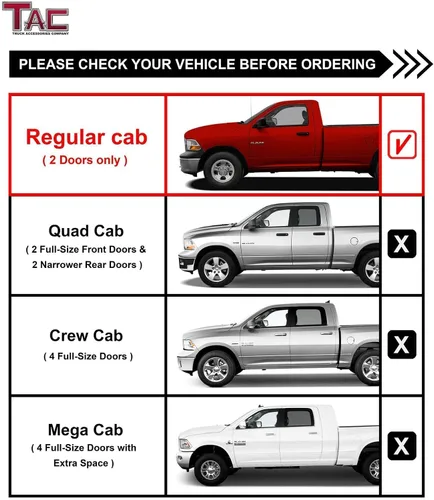 Vista 4 de TAC - Estribos laterales para 2009-2018 RAM 1500 Regular Cab 2019-2023 RAM 1500 Classic Regular Cab 2010-2026 RAM 2500/3500/4500/5500 Pickup
