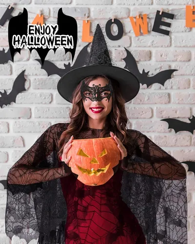 Vista 5 de Jeyiour Poncho de encaje de telaraña para mujer con máscara para Halloween