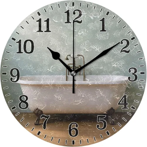 Vista 54 de JUNZAN Reloj de bañera con vino romántico espumoso y velas, reloj de pared silencioso de 10 pulgadas, pequeño reloj redondo, decoración de cocina