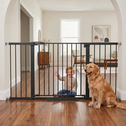 Vista 12 de Mumeasy Puerta de bebé extra ancha de 29.7 a 51 pulgadas para escaleras, puerta para perros de interior extra larga para puertas, puerta para niños