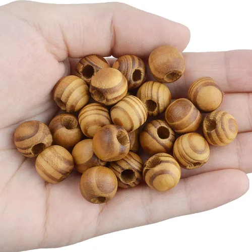 Vista 6 de Cuentas de madera natural, 200 piezas de 0.472 in redondas, agujero grande (0.177 in) para decoraciones de bricolaje