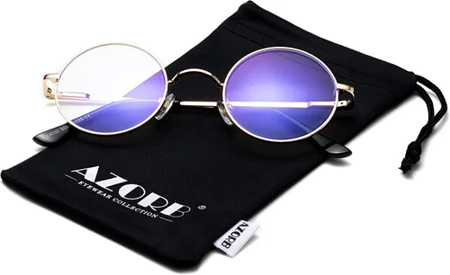 Vista 3 de AZorb Lentes de bloqueo de luz azul para mujeres y hombres, lentes redondos retro con marco de metal