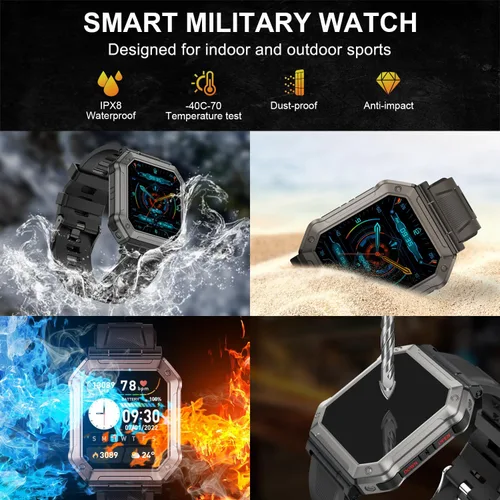 Vista 6 de Reloj inteligente para hombre, rastreador de ejercicio: relojes digitales militares para hombre, Bluetooth, responder llamadas, correr, impermeable
