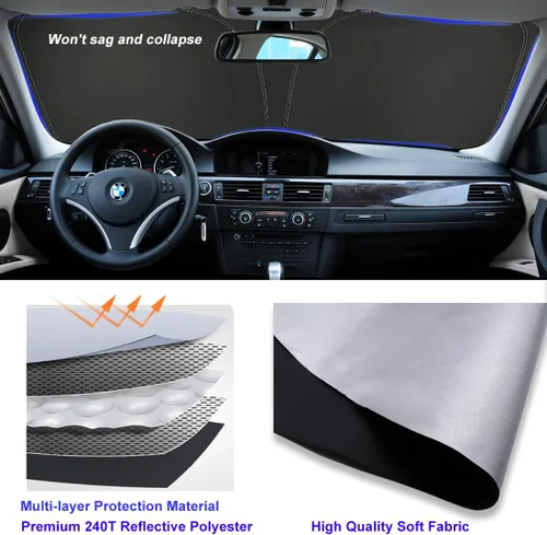 Vista 3 de Parasol para parabrisas BMW Serie 3 2006-2011 Accesorios Plegable Parasol para ventana delantera BMW Serie 3 Accesorios Parasol 240T Poliéster