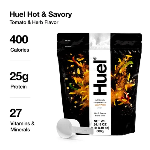 Vista 5 de Huel Sustituto instantáneo de comida caliente y salada, pasta cajún, 14 cucharadas empaquetadas con alimentos 100% nutricionalmente completos