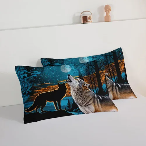 Vista 6 de HOSIMA Edredón de lobo salvaje tamaño individual, ropa de cama con estampado de animales del bosque con 2 fundas de almohada, juego de ropa de cama