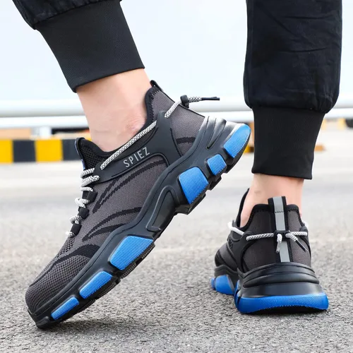 Vista 5 de SPIEZ Zapatos de seguridad unisex con punta de acero, tenis de trabajo a prueba de pinchazos para hombres y mujeres, cómodos zapatos de cojín