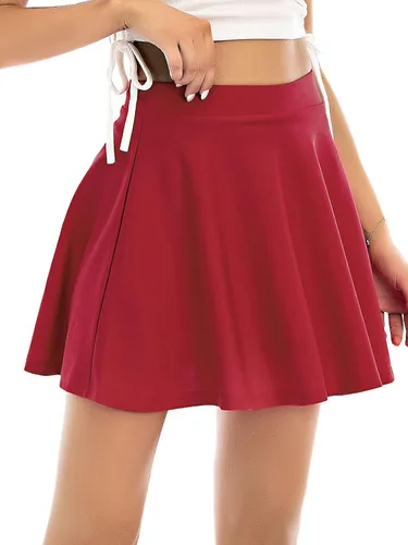 Vista 4 de Century Star Falda de patinadora plisada elástica y acampanada para mujer, uniforme escolar, mini falda corta