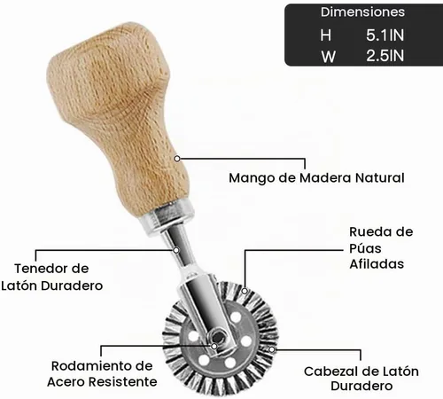 Vista 3 de Cortador de sellos de ravioles con juego de ruedas de rodillo, molde con mango de madera y borde estriado, accesorio de cocina para prensa de pasta