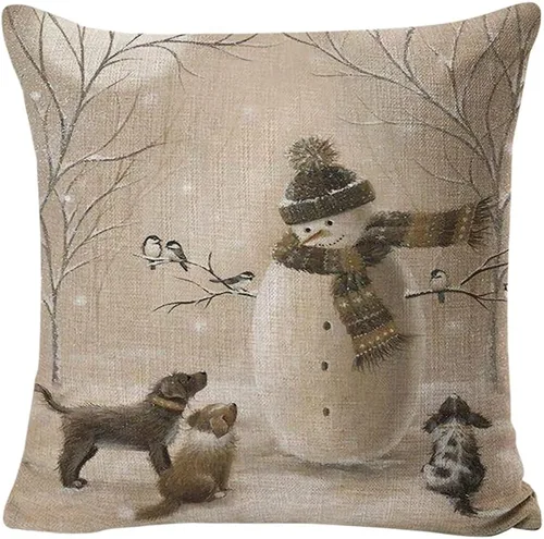 Vista 9 de Funda de almohada decorativa de Navidad, 18 x 18 pulgadas, diseño de muñeco de nieve, conejo, ciervo, plateado, juego de 4 fundas de almohada Hola