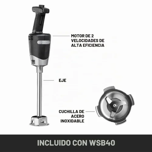 Vista 2 de Waring (WSB40) Licuadora de inmersión Quik Stik Plus de servicio mediano de 10 pulgadas, negro/plata