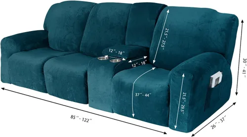 Vista 6 de Aedlcal Fundas para sofá reclinable, 10 piezas, fundas de sofá reclinable de felpa de terciopelo con consola central, con bolsillo lateral