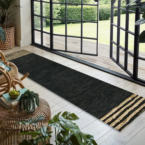 Vista 15 de GRUHUM Alfombra rectangular de algodón de yute de 2 x 3 pies, tejida a mano, natural, estilo granja bohemio para sala de estar, dormitorio, cocina