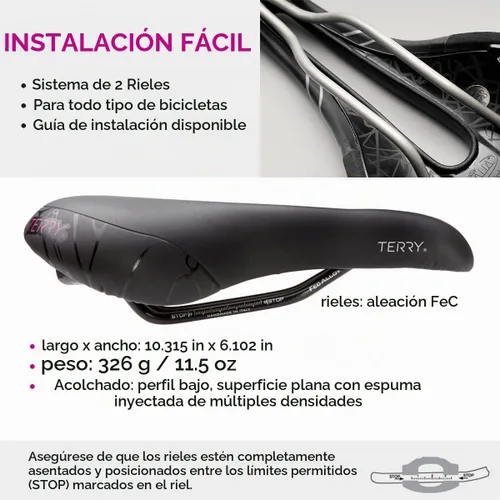 Vista 3 de Terry Butterfly Cromoly - Asiento de bicicleta para mujer - Flexible y cómodo - Funda Dura-Tek Negro