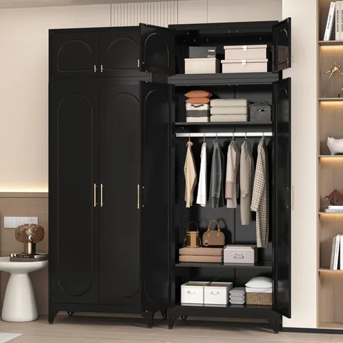 Vista 20 de Gabinete de Pared de Metal de 81 cm con 2 Puertas, Gabinetes Colgantes Negros con Manija, Gabinetes de Vestir de Metal, Armario Vestidor Clóset
