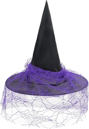Vista 41 de Zando Sombreros de bruja de encaje para mujer, accesorios de disfraz de Halloween, accesorios de disfraz de bruja plegables para colgar
