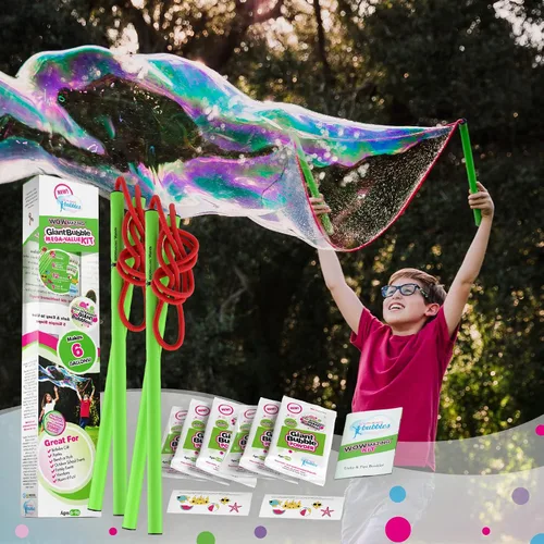 Vista 8 de WOWmazing Kit de polvo de burbujas gigantes: incluye varita de burbujas grande y 3 paquetes de polvo de burbujas grandes (hace 3 galones) Juguete