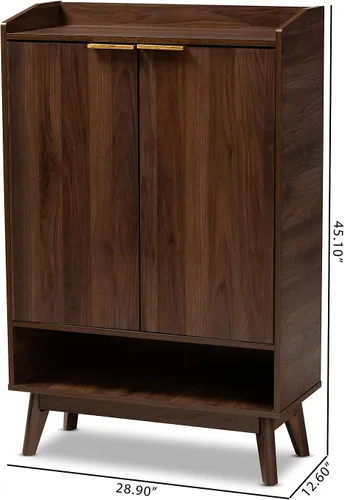 Vista 3 de Baxton Studio Lena Mid-Century - Armario moderno de madera con 5 estantes con acabado marrón nogal