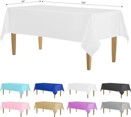 Vista 16 de Paquete de 2 manteles de plástico blanco, 108 x 54 pulgadas, manteles rectangulares desechables bohemios para bodas, pícnics y fiestas