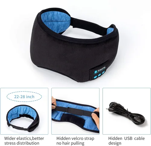 Vista 5 de Voerou Sleep Headphones 5.2 - Máscara de dormir Bluetooth con música y altavoces ultrafinos, perfectos para dormir, viajar en avión, meditación