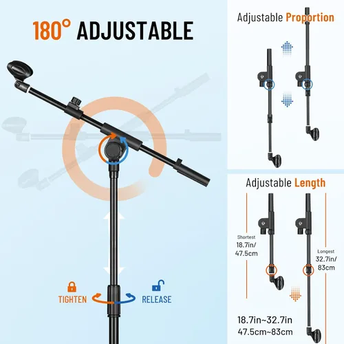 Vista 7 de CAHAYA Soporte para micrófono resistente súper resistente trípode universal con 2 clips para micrófonos, altura ajustable para micrófonos