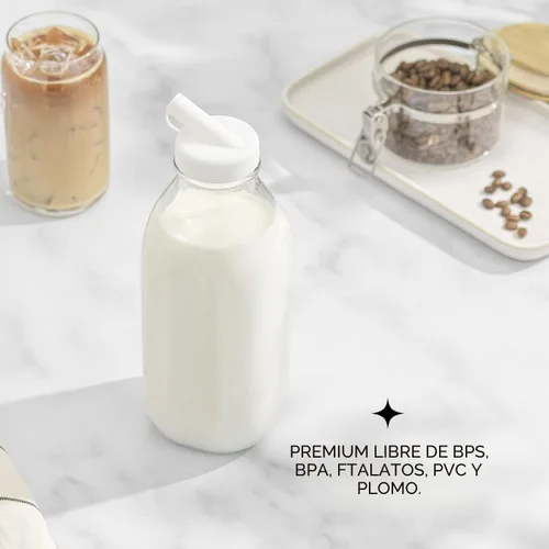 Vista 3 de [Usado] JoyJolt Botellas de leche de vidrio con tapas y vertedor – 32 onzas, paquete de 3 botellas de vidrio reutilizables, herméticas, sin BPA