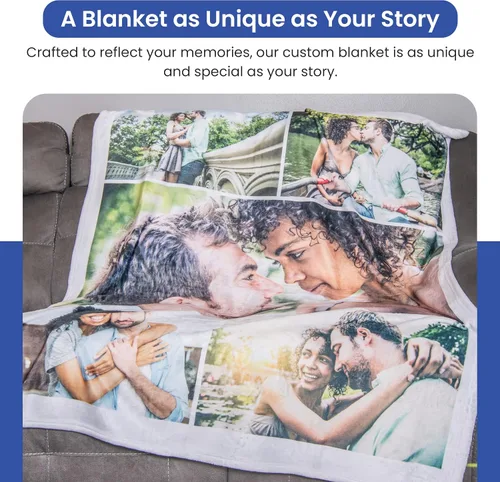 Vista 3 de IT'S A SKIN Manta personalizada con imagen, 5 imágenes, regalo personalizado para cumpleaños, aniversario, Navidad y boda, manta de fotos