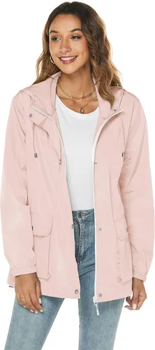 Vista 4 de Avoogue Chamarras de lluvia para mujer - Impermeable impermeable con capucha chaqueta cortavientos ligera de talla grande