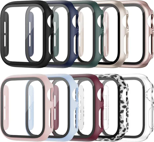 Vista 9 de Paquete de 10 fundas para Apple Watch Series 3/2/1 de 1.496 pulgadas con protector de pantalla de vidrio templado, alta definición, resistente a