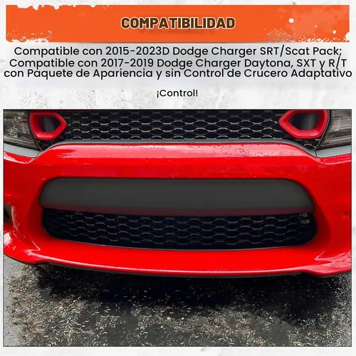 Vista 2 de ECOTRIC Conjunto de Parrilla Delantera Inferior Compatible con Dodge Charger SRT Scat Pack Daytona 2015-2023 Protector de Parrilla de Malla