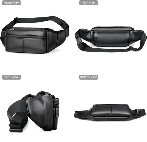 Vista 4 de Riñoneras de cuero para mujer, cangurera negra a la moda para hombres, niñas y niños, unisex de talla grande, bolsa cruzada de cintura linda, bolsa