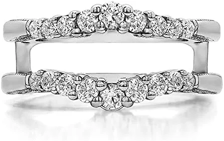 Vista 3 de TwoBirch Sterling Silver Vintage Ring Guard with Filigree Designs With Cubic Zirconia (0.71 ct.) (sterling-silver)