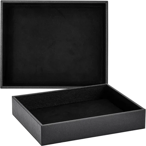 Vista 3 de Juvale Paquete de 2 bandejas de cuero sintético para hombre, organizador de terciopelo para entrada, mesita de noche, llaves, cartera