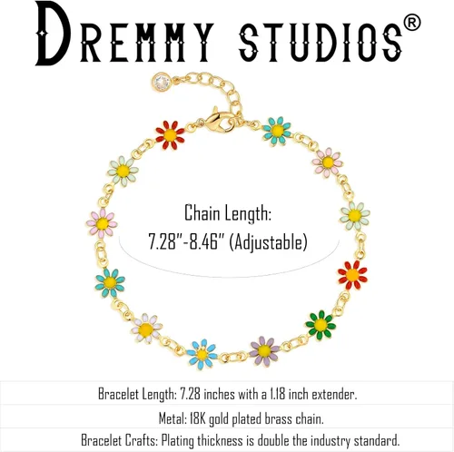 Vista 4 de Dremmy Studios Pulsera de oro para mujer, chapada en oro de 18 quilates, delicado clip de circonita cúbica, disco de moneda, estrella, cable
