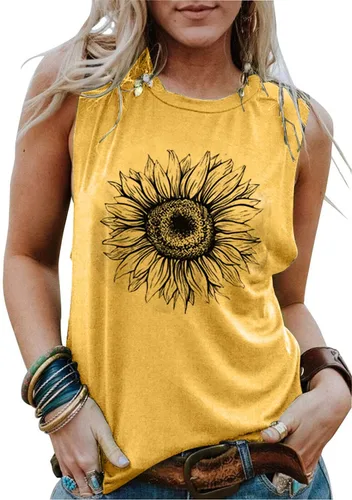 Vista 6 de Hount Camisetas sin mangas para mujer, estilo casual, holgadas, con gráficos, cómodas, para verano, básicas, camisetas tipo túnica 10-beige