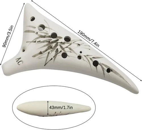 Vista 5 de SENHAI Instrumento Ocarina de 12 agujeros, instrumento musical Ocarina de cerámica con partitura musical, cordón y bolsa protectora de regalo