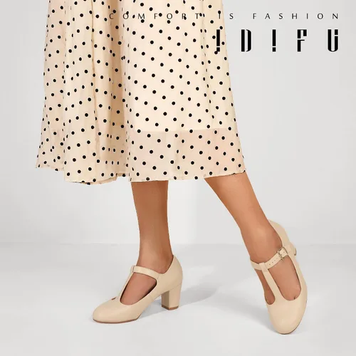 Vista 5 de IDIFU Zapatos de vestir para mujer, zapatos de vestir Mary Jane, zapatos de vestir bajos y gruesos con correa en T, zapatos de boda para novia