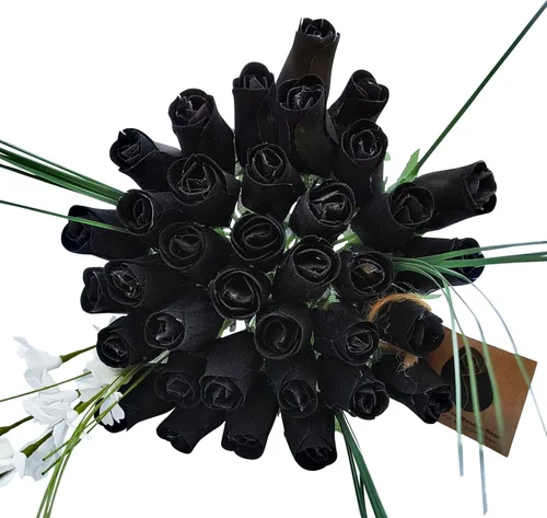 Vista 10 de Ramos originales de rosas de madera en 1, 2, o 3 docenas, Madera de abedul, Completamente negro, 1 Docena
