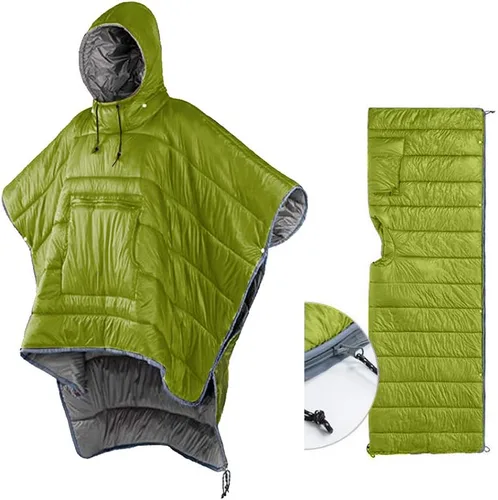 Vista 8 de Bolsa de dormir Camp Poncho con capucha portátil y manta - Capa térmica ligera tipo sobre con capucha con bolsa de compresión premium