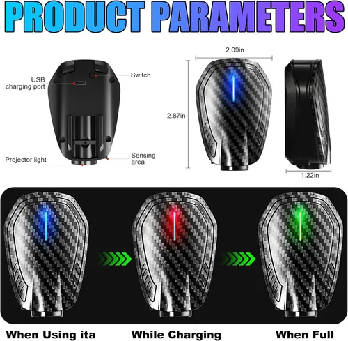 Vista 5 de SPOBODY - Juego de 2 proyectores LED inalámbricos para puerta de auto, recargables, con proyección HD y lámpara de bienvenida, aptos