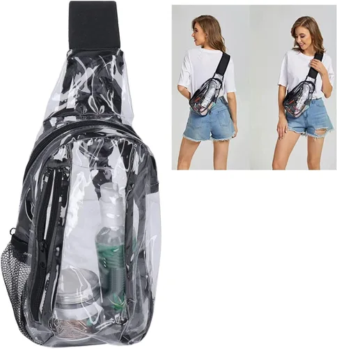 Vista 4 de SPYMINNPOO Bolsa transparente de PVC, aprobada por el estadio, impermeable, transparente, con correa ajustable para senderismo, conciertos